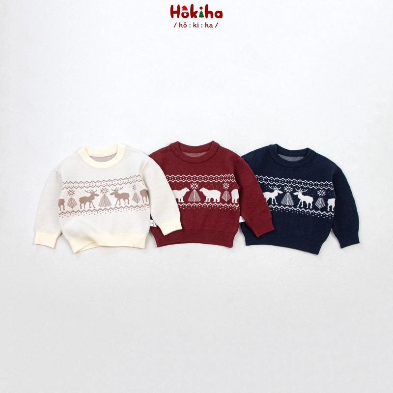  Hokiha x Sobong  L255- Áo len Noel hình động vật dễ thương cho bé trai bé gái vải len dày dặn ấm áp size 9-19kg 