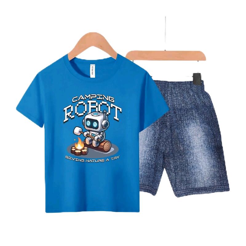 Setelan Anak-Anak Unisex Semi Jeans/Robot Digital Sablon Fashion Baju Celana 4
