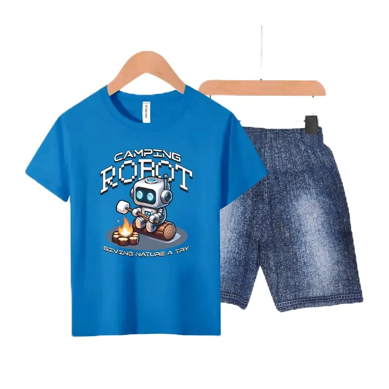 Setelan Anak-Anak Unisex Semi Jeans/Robot Digital Sablon Fashion Baju Celana 3