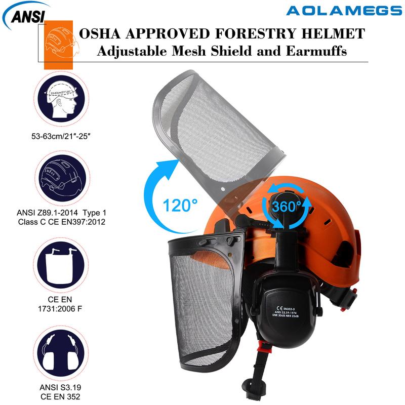 Product Introduction of AOLAMEGS Industrial Forestry Safety Helmet Visor Earmuffs Chainsaw Arborist Logging Hard Hat Goggles CE ABS Construction Working Hard Cap 13