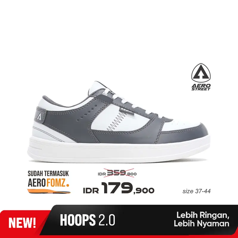Aerostreet 37-44 Hoops Low 2.0 Putih Putih Abu Tua - Sepatu Sneakers Casual 0