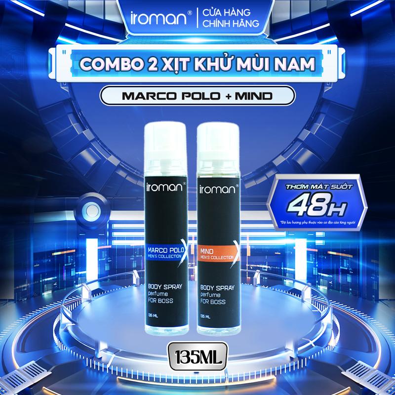 Combo Xịt Khử Mùi Toàn Thân Hương Nước Hoa Pháp Cao Cấp IROMAN Ngăn Ngừa Mồ Hôi Khử Mùi Cơ Thể Dài Lâu Dành Cho Nam 135ML