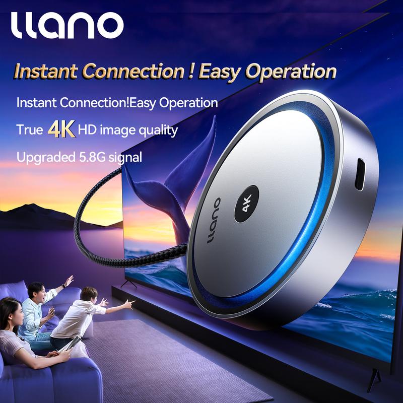 Màn hình không dây LLano 4K cho điện thoại đến TV, tín hiệu 5.8G, kết nối và…