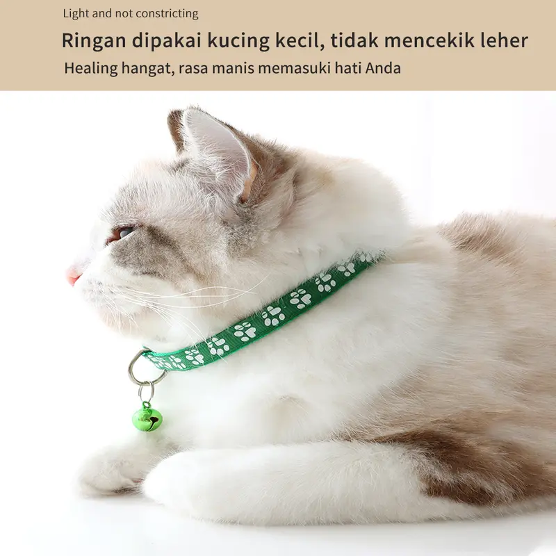 MEOWWOW Kalung Lonceng Hewan / Tali Leher Anjing Motif Tapak Kaki Adjustable / Kalung Kucing Anjing Reflektif Lonceng Pet Cat Collar Aksesori Hewan 7