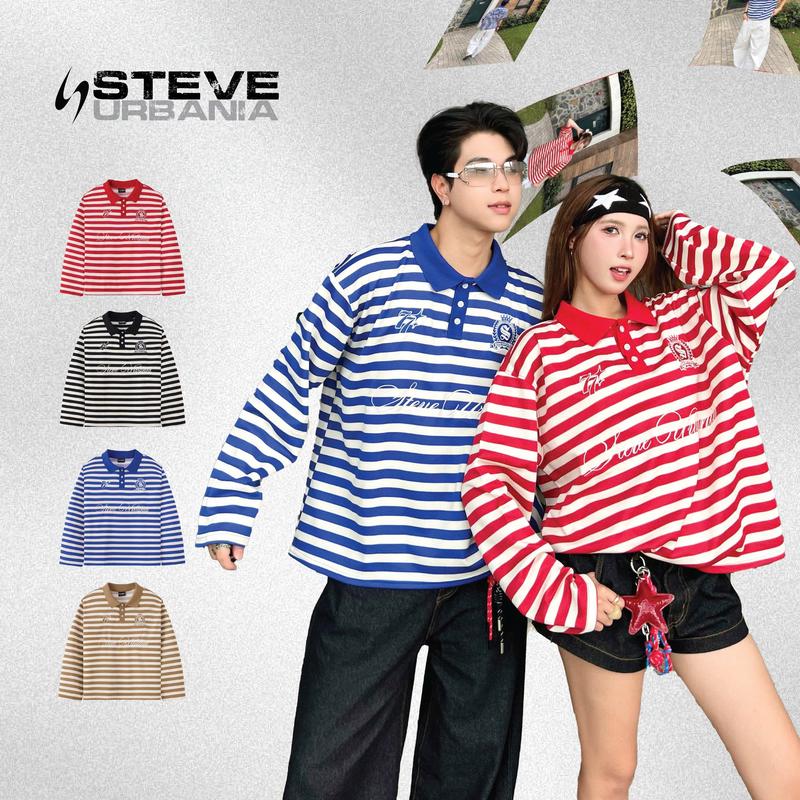 Áo POLO kẻ sọc tay dài Unisex nam nữ mặc đều đẹp hoạ tiết thêu nổi tạo hiệu ứng 3D, STRIPED LONG SLEEVES cổ bẻ phong cách Hàn Quốc vải cotton mềm cao cấp, áo thu đông nam nữ tay dài - LS02