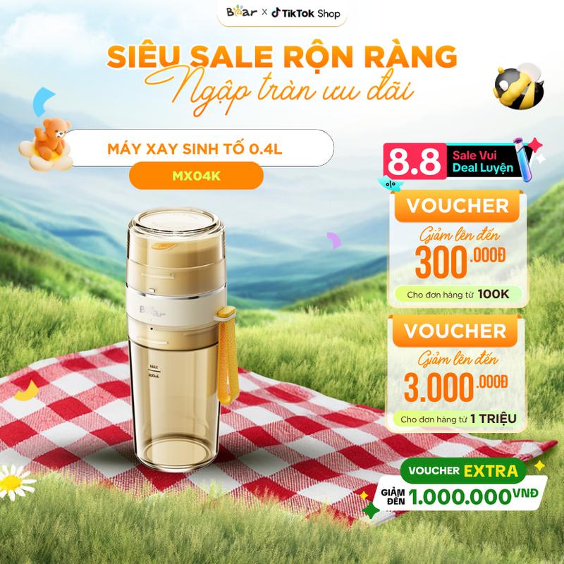 Máy xay sinh tố Bear Máy say sinh tố cầm tay 0,4L Máy xay sinh tố mini lưỡi dao 12 cánh xay hoa quả, hạt khô SB- MX04K