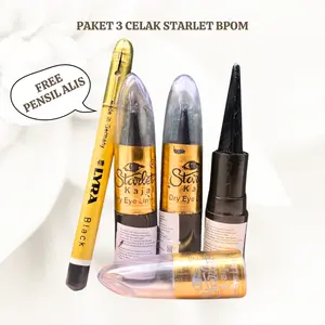3Pcs Celak Mata Kajal Starlet BPOM Waterproof Arab Pria Wanita Muslimah Santri Free Pensil Alis