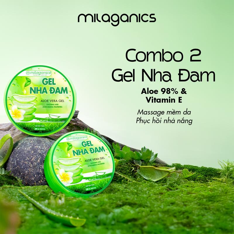 DEAL COMBO 2 Gel Dưỡng Ẩm MILAGANICS Nha Đam Tươi Gel Lô Hội Làm Mềm Ủ Dưỡng Da Tay - Aloe Vera 98% Gel Dưỡng Hỗ Trợ Phục Hồi Dịu Da Cho Nam Nữ Tinh Chất Nha Đam Tươi Đắp Mặt Women Làm Đẹp Da Chăm Sóc Da Ủ Tóc Skincare Mask
