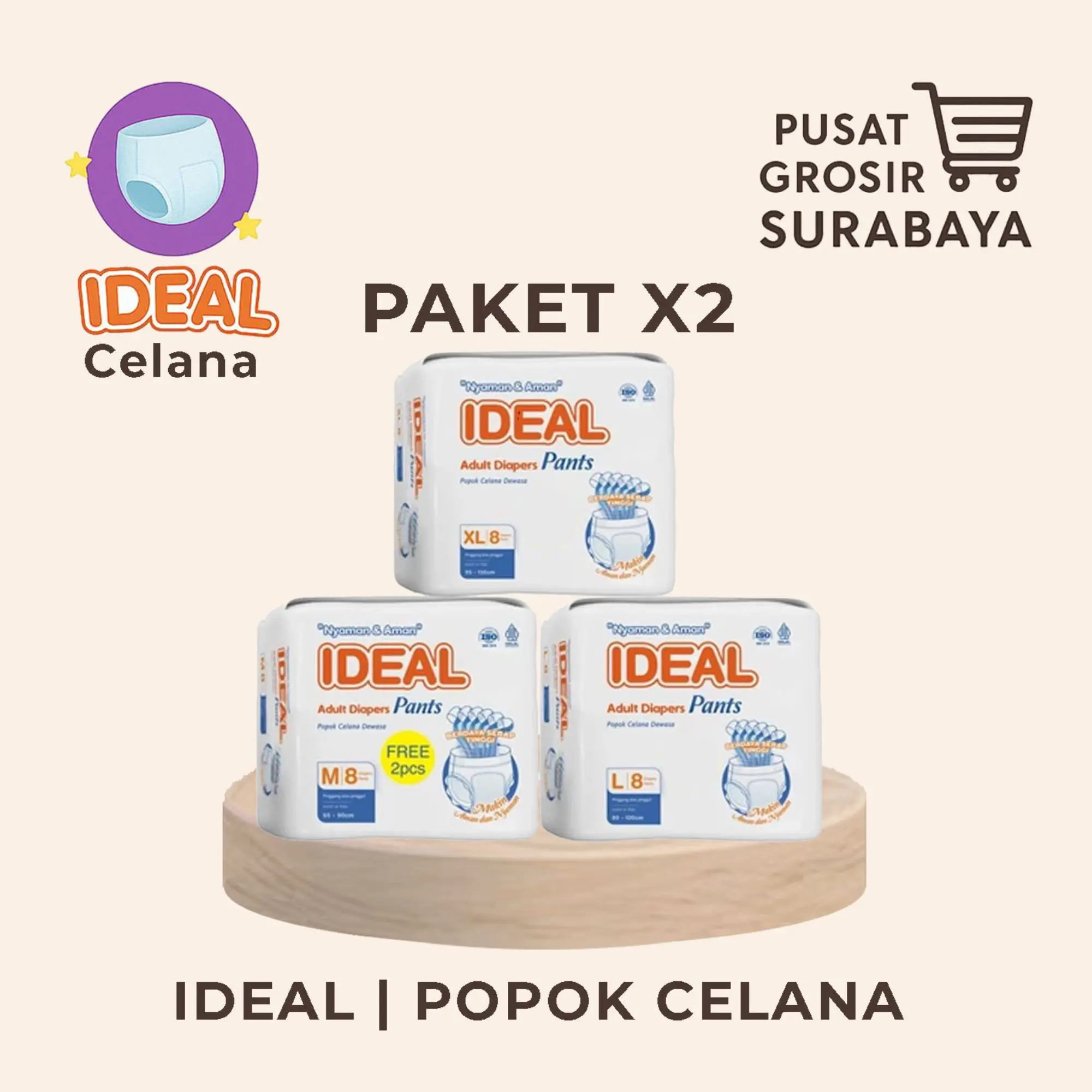 [PAKET 2 BALL] IDEAL Popok Dewasa Tipe Celana Anti Bakteri size M L XL