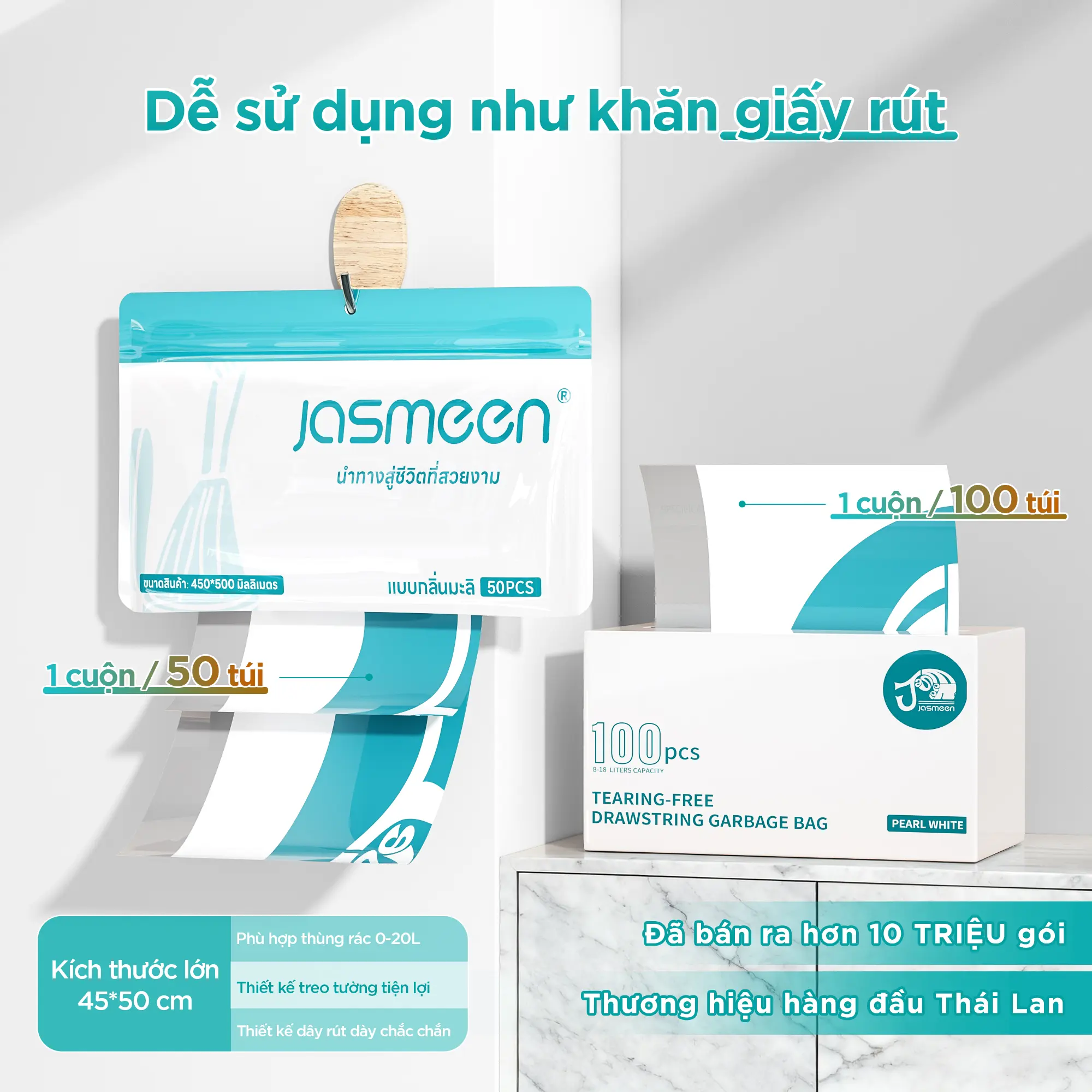 [KOL 50/100 túi/cuộn]Túi rác treo tường - loại dai - có quai xách - túi đựng rác chắc chắn, tiện lợi - túi rác dây rút dày - túi rác có quai rút -túi đựng rác-túi đựng rác tự phân hủy - bao đựng rác sinh học- an toàn vệ sinh môi trường - tuiracco quaixach
