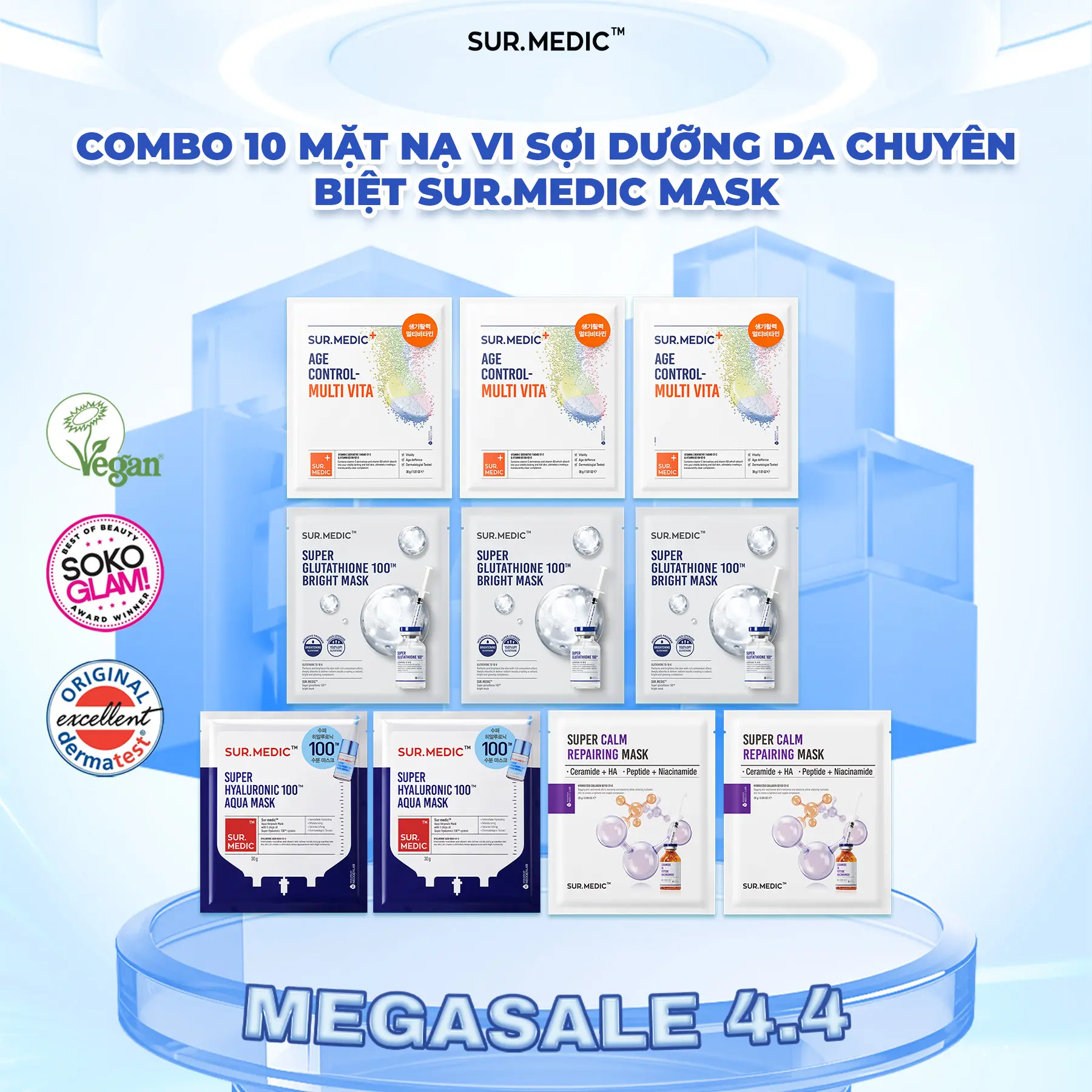 Sale - Combo 10 Mặt Nạ Hỗ Trợ Dưỡng Da Sur.Medic Mask 28g/miếng