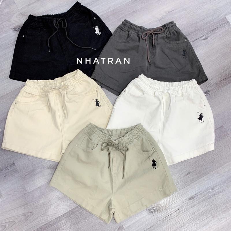 nhatran - Quần short jean nữ rút dây bo chun cạp cao lai lai viền chất Denim Pants Women NO5-3520
