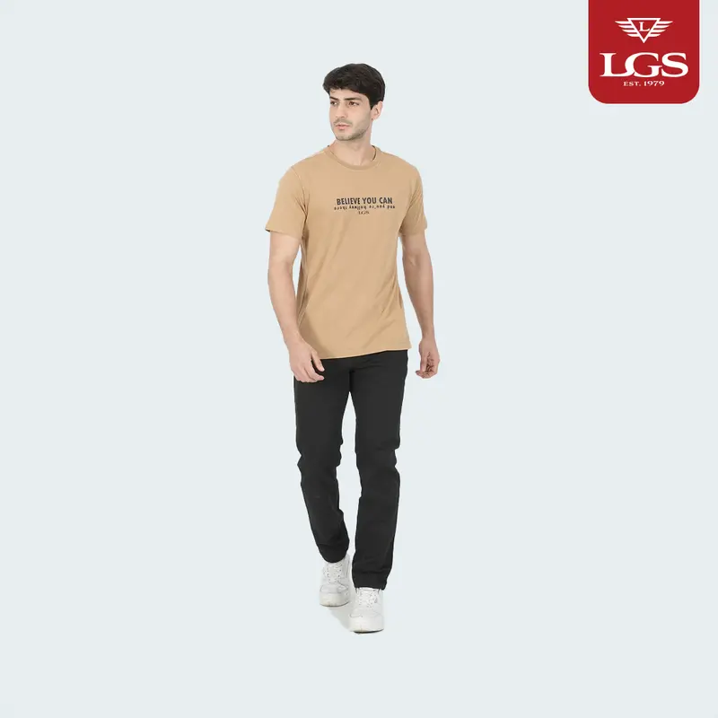 LGS - Signature Wash - Kaos Casual Pria - Sablon T-Shirt - Katun - Warna Coklat - Slim Fit - Multi 5