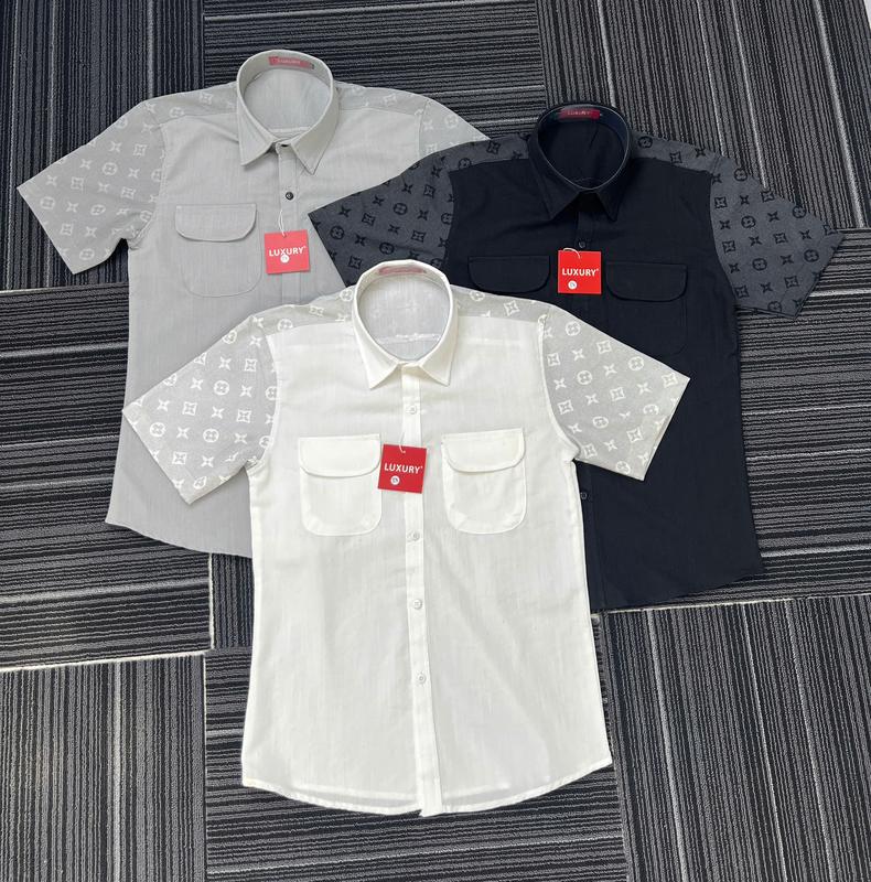 ÁO sơ mi nam tay ngắn chất vải đũi  mềm mịn, thoáng mát phối chữ trẻ trung sang trọng mẫu mới-MYLINKSHOP Menswear Cổ Tròn Có Cổ Tre Shirt Kate