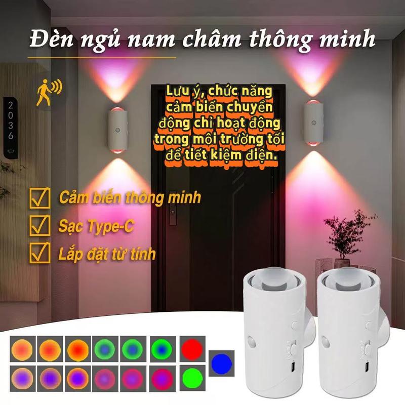  Đèn tường cảm biến thông minh RGB Đèn LED cảm ứng cơ thể con người Đèn ngủ không dây tự động thông minh Cảm biến chuyển động không dây dưới đèn tủ Đèn chiếu sáng trong nhà cho cầu thang hành lang Phòng ngủ youdi nước decor night light lamp 