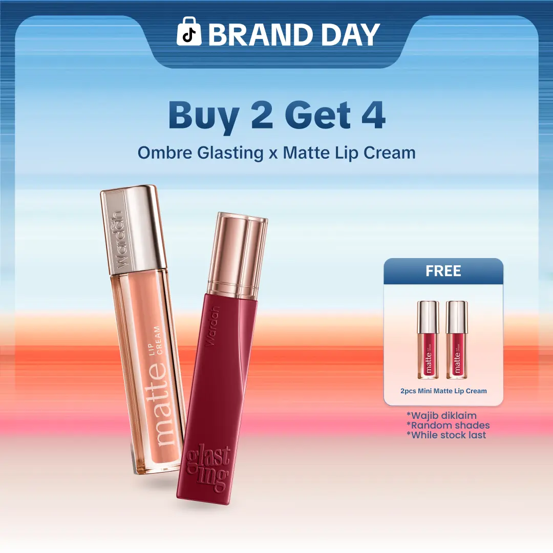 WARDAH Ombre Glasting Liquid Lip + Matte Lip Cream -Lip-Stain-Lipgloss-Lipstik-Lip Matte-Lipcream-Lip Cream- Glossy Longlasting Waterproof Tahan Lama - Glaze Lip - Liptint Anak Sekolah - Makeup