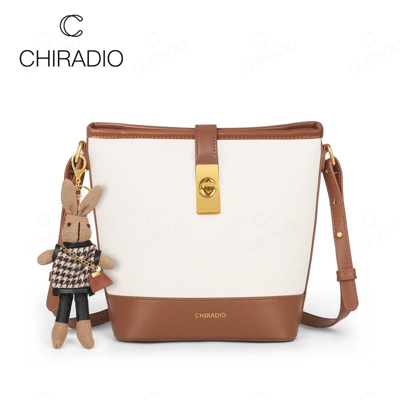 CHIRADIO Túi Bucket Bag Đeo Chéo Phong Cách Thanh Lịch, Sức Chứa Lớn, Túi Đeo Vai Màu Sắc Tương Phản Kèm Búp Bê Nhỏ, Túi Da Nữ Caro Tote Mới Về H009