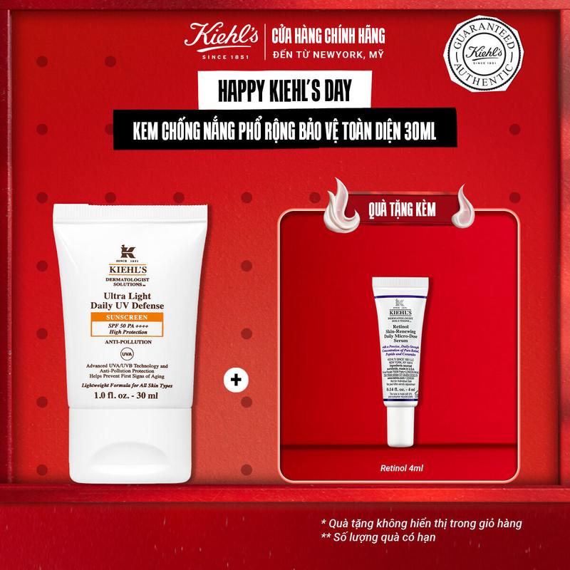   KIEHL’S DAY  Kem chống nắng hằng ngày Kiehl's Ultra Light Daily UV Defense SPF 50 PA++++ Anti-pollution 30ml 