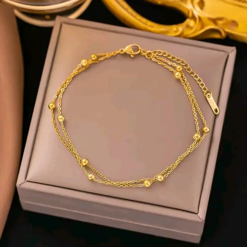 Gelang Tangan Titanium Wanita Rantai Nori Model Biji Lada Aksesoris Elegan Premium Anti Karat dan Luntur Bracelets Emas 1