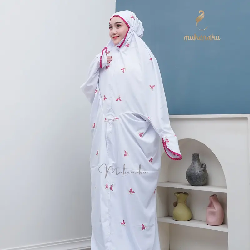MUKENAKU - Mukena Terusan Santri Bordir Floral Mukena Lajuran Katun 6
