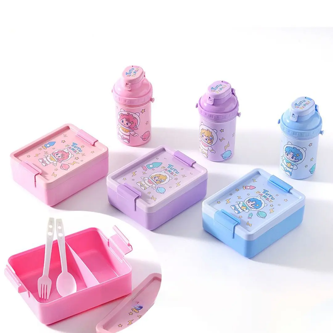 Lunch Box With Bottle Set Anak Sekolah Lengkap Botol Minum Tali Panjang Sendok Garpu Tutu