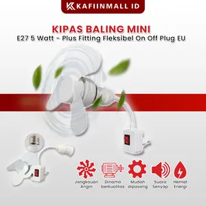 Kafiinmall.id Kipas Angin Mini E27 5Watt Fitting Fleksibel E27 / Kipas Angin Mini 5Watt Rotasi / Colokan Fleksibel E27 untuk Lampu & Kipas Mini