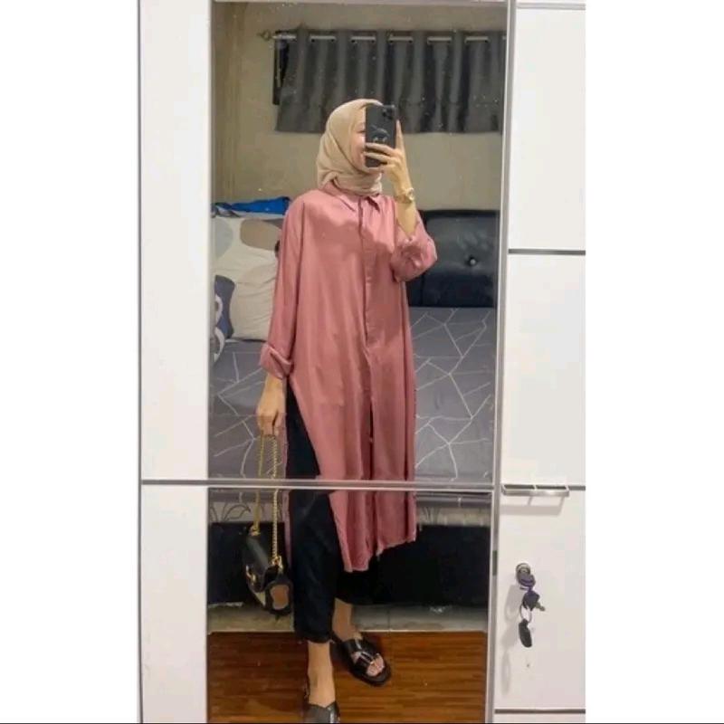 Marsya Dress Tunik Kancing Tangan Panjang Nyaman  Muslim Formal Airflow Atasan Casual 4