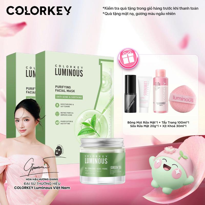   EX-TUNPHAM97  COMBO 2 HỘP Mặt Nạ Giấy COLORKEY LUMINOUS hỗ trợ Giảm Mụn PHIÊN BẢN NÂNG CẤP 10 miếng hộp  + 1 Mặt Nạ Kem Bùn Trà Xanh COLORKEY 60g 
