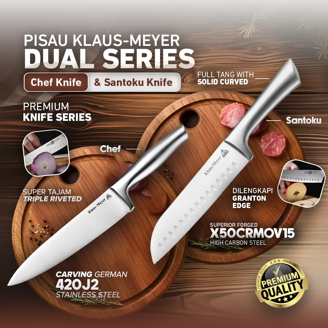 Klaus-Meyer Chef Knife Pisau Dapur Profesional Stainless Steel Super Tajam Triple Riveted Kitchenware