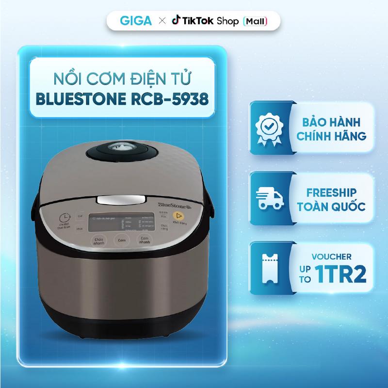Nồi cơm điện tử BlueStone RCB-5938 1.8 Lít 860W | Lòng nồi hợp kim nhôm 5 lớp| 8 chương trình nấu
