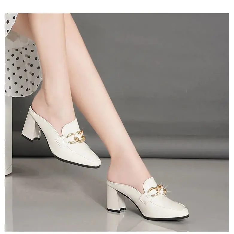 ALVEENASHOES sandal heels wanita sandal bapau hak tahu rantai besar casual wanita 2