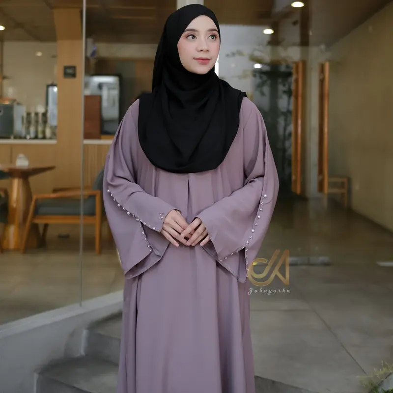 Jabayaska - Mazaya Abaya Forzaleta Gamis Lebaran Dress Hitam Muslim Simple Basic Arab Tangan Mewah Casual Wanita Lembut Dewasa Syari Kaftan Putih Umroh Remaja Turki 4
