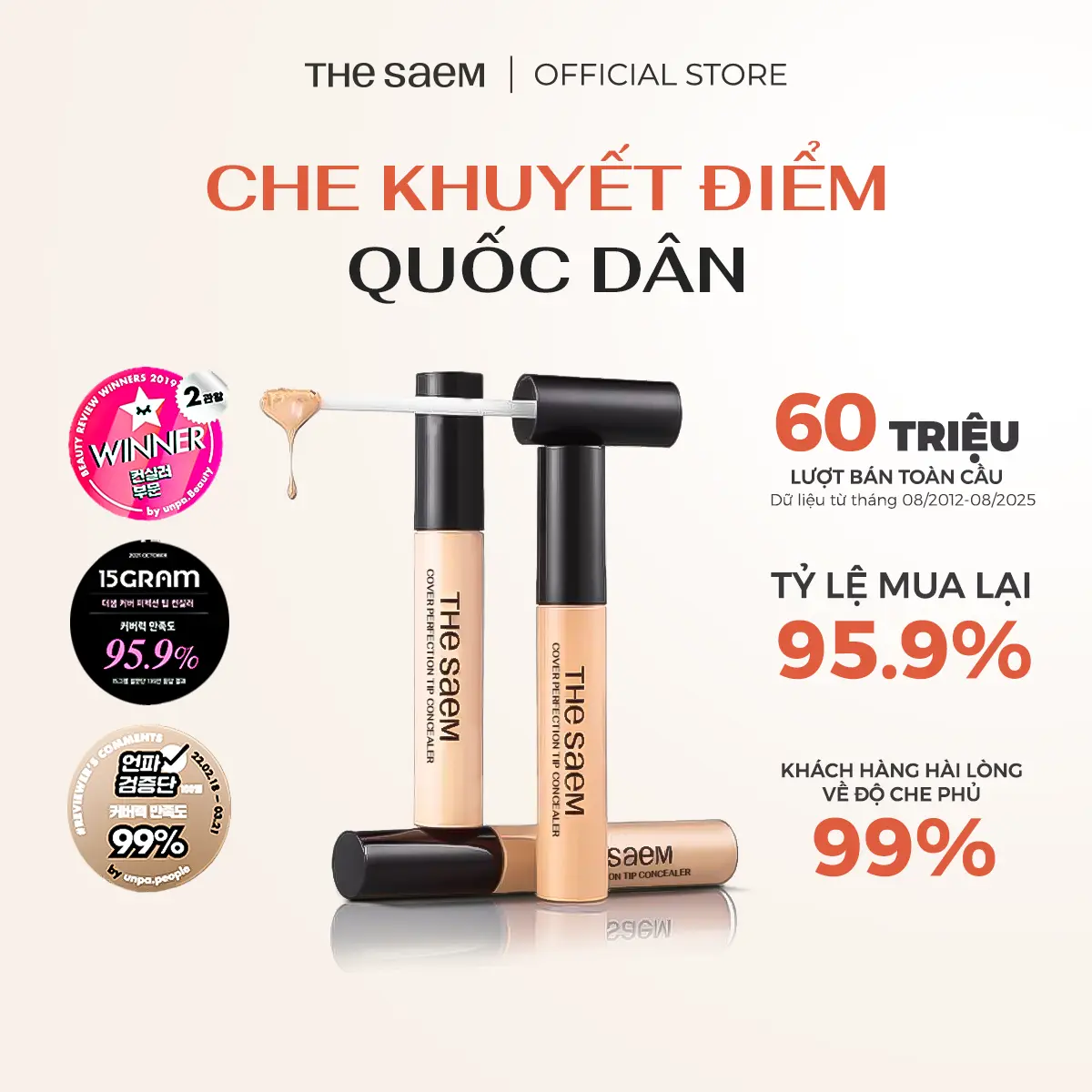 Che khuyết điểm chống nắng che phủ cao THE SAEM Cover Perfection Tip Concealer