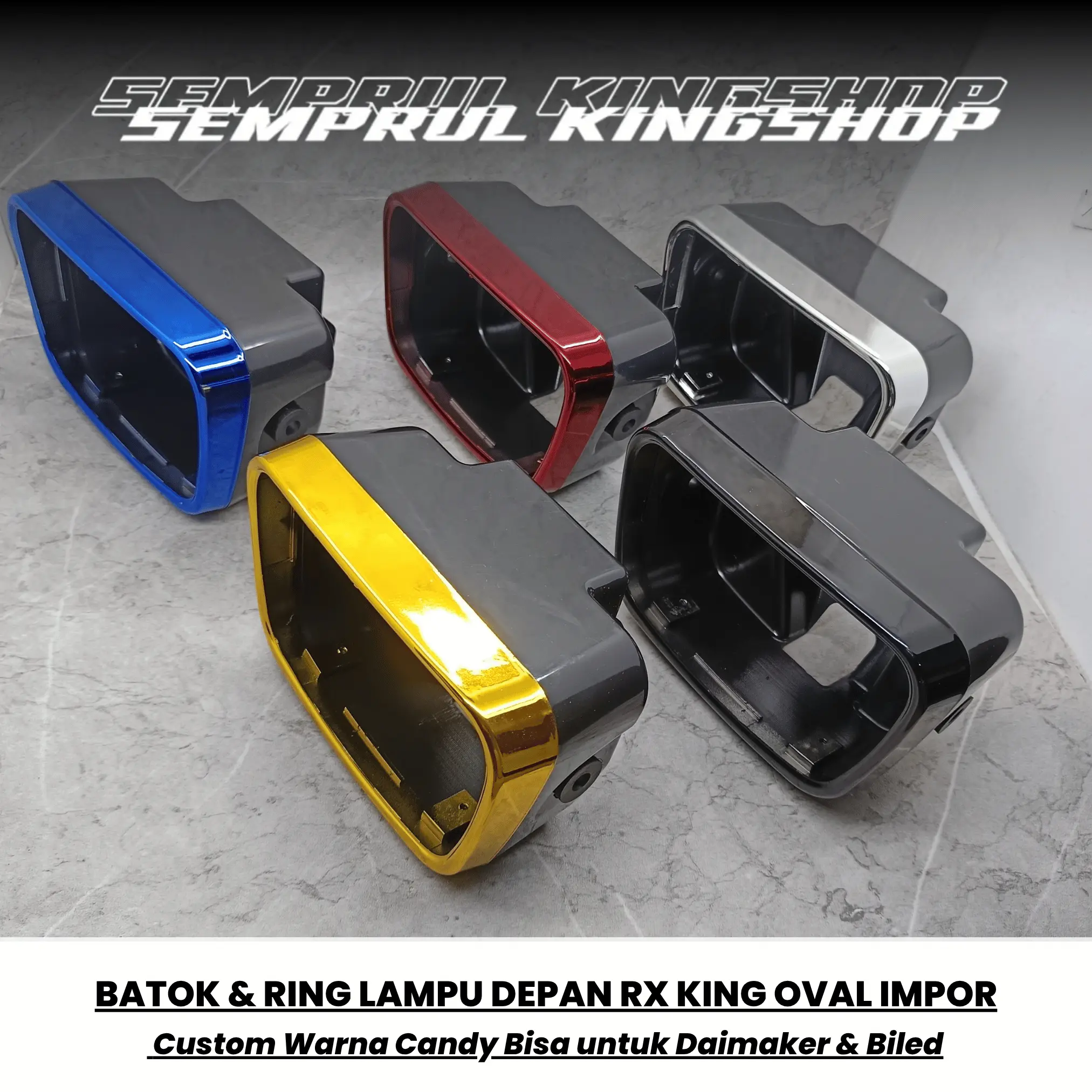 Batok Dan Ring Lampu Depan Rx King Oval Import Custom Warna Candy Bonus Baut 2pcs Motorcycle