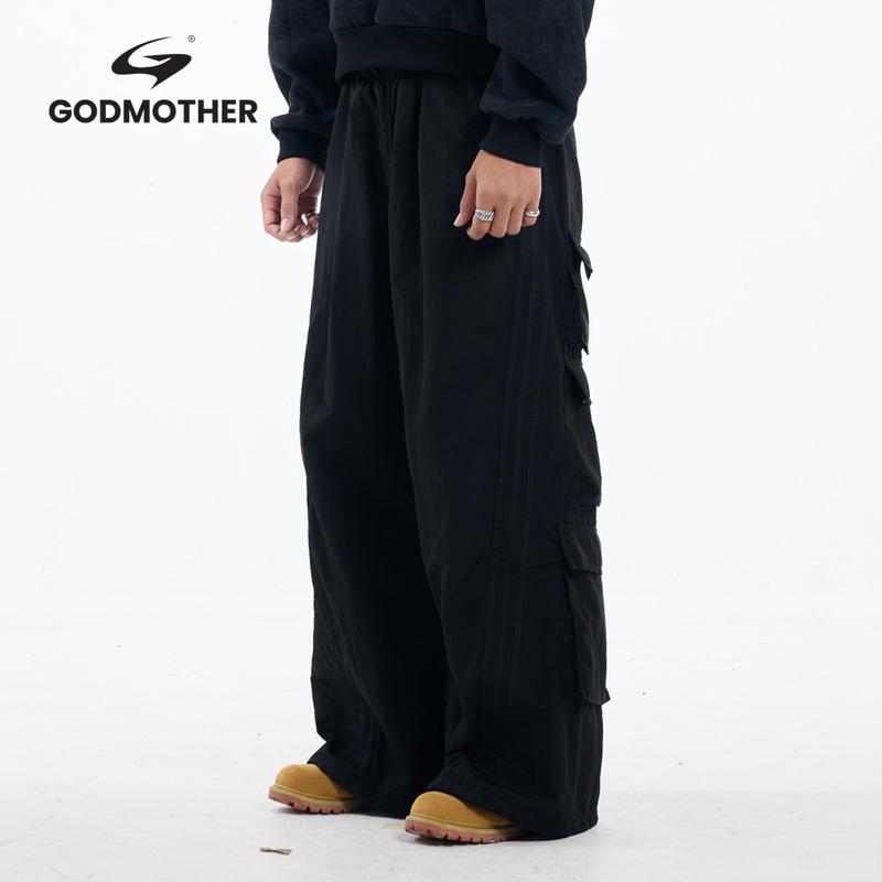  Quần Gió Dù GODMOTHER Ống Rộng Túi Hộp Unisex Quần Gió Form Rộng Nam Nữ 2025 Phong Cách Hàn Quốc 