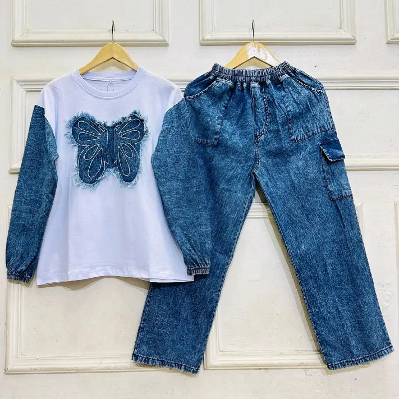 Adeva setelan combat kolaborasi dengan jeans Nyaman , setelan kaos dewasa wanita 3