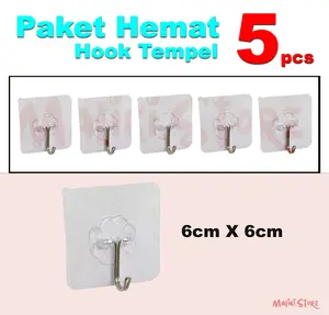 Paket Hemat Gantungan Dinding Ajaib Serbaguna 5 PCS Hook Tempel Dinding Plastik