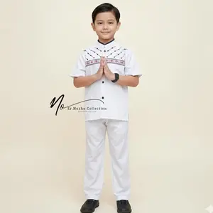 Setelan Baju Koko Anak Bordir Bahan Katun Premium - Koko Putih