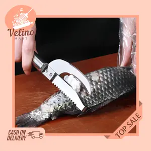 Alat Pemotong Ikan / Pembersih Sisik Ikan Praktis / Parutan Sisik Ikan / Pisau 3in1 Skewer / Pisau Pembersih Sisik Stainless Multifungsi