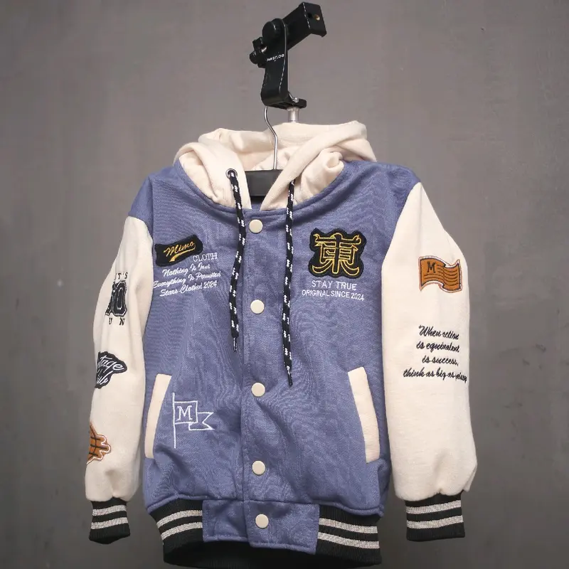 Jaket Sweater Hoodie Anak Varsity Baseball Full Bordil Vintage Usia 2-10tahun Bunda Anak-Anak Laki-Laki Perempuan Lengan Panjang 6