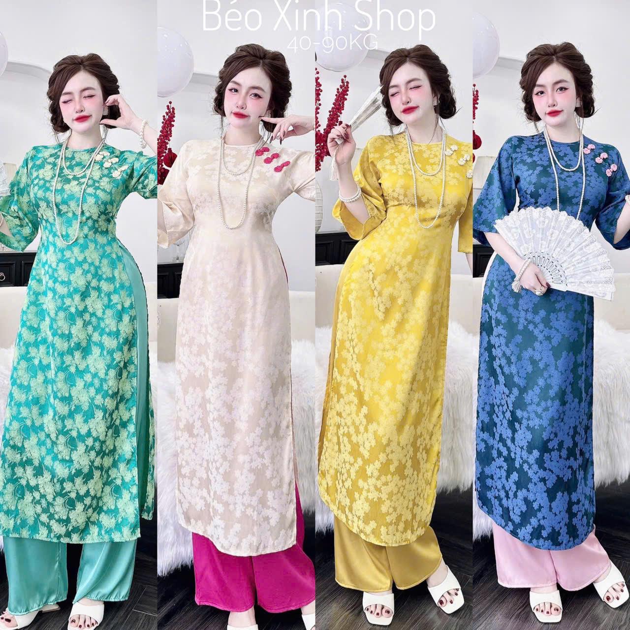 [Tết 2026] Áo Dài Cách Tân Phối Nơ Vải Gấm 2 Da Cao Cấp Quần Vải Latin 40-90Kg Nữ Women Dress Voan - A.1743