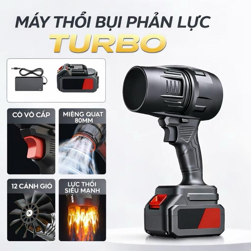 Máy thổi phản lực 1050W - Máy thổi khí cầm tay chạy pin dùng dọn dẹp lá cây,…