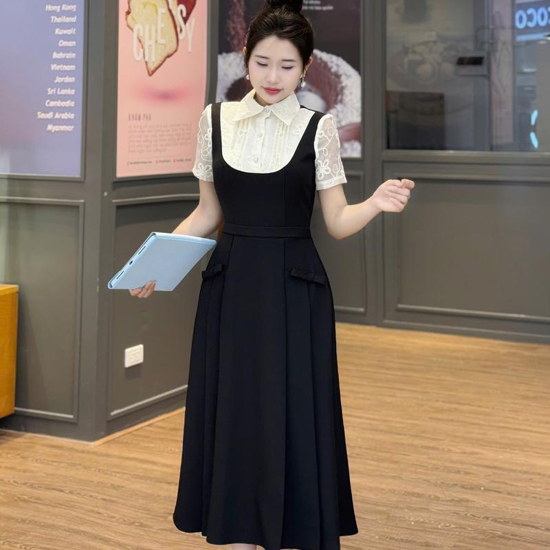 Váy Đầm Thiết Kế Ella Desgin dành cho nữ kiểu đáng maxi tay ngắn phối cổ trắng phù hợp mặc đi làm đi chơi, có bigsize A94