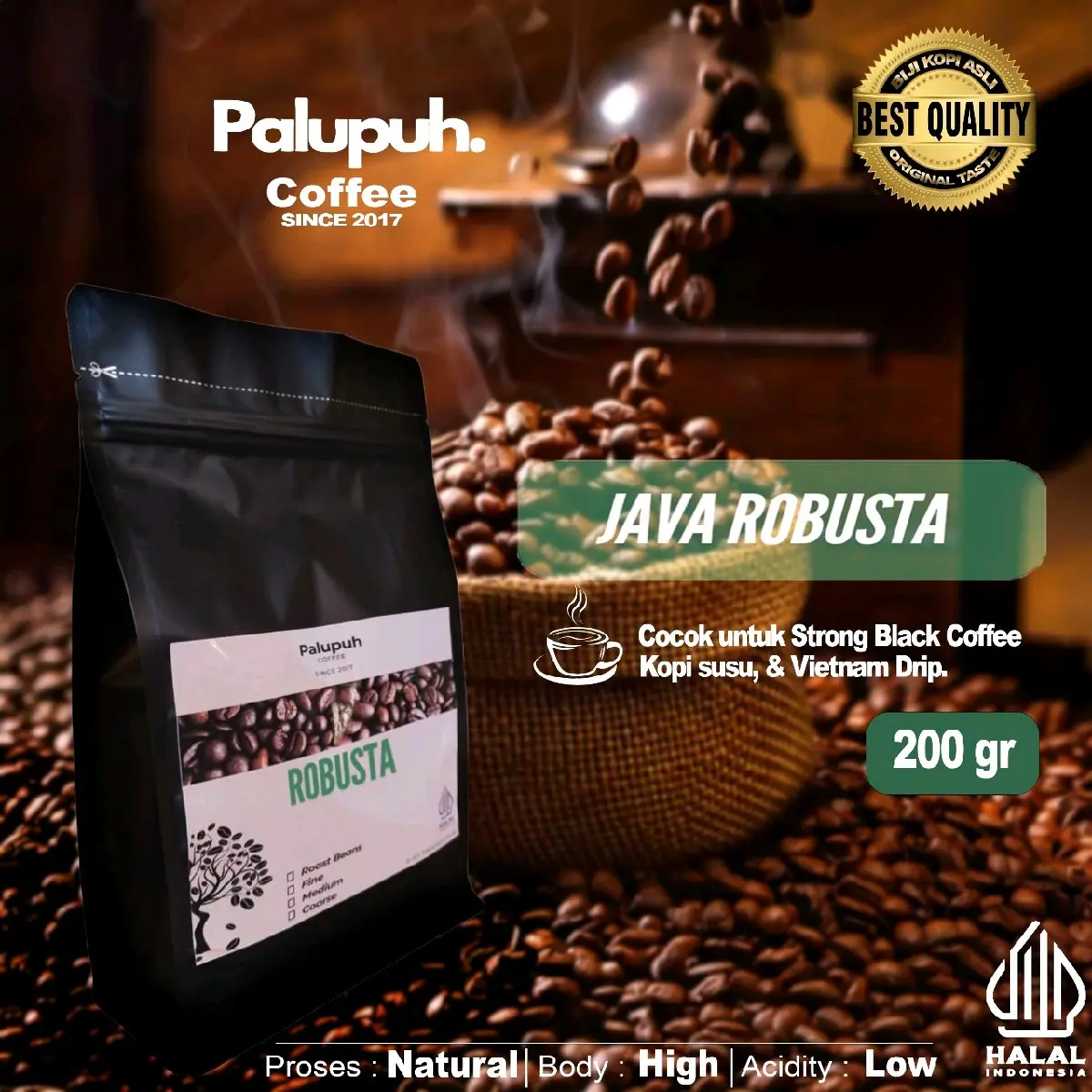Palupuh Kopi Robusta Asli Java Preanger, Bubuk Coffee 200 gr - Jawa Barat - Gula, Susu