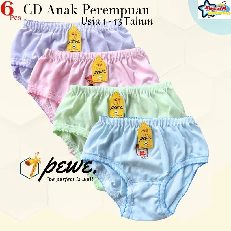 12 PCS 6 PCS CD Anak Cewek Kriwil soft Pastel Celana Dalam Anak Perempuan CELANA DALAM MOTIF ANAK PEREMPUAN SEGITIGA Fashion