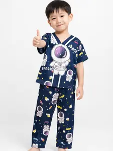 Setelan piyama anak baju tidur lengan pendek celana panjang