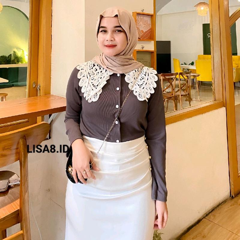 Pororo Blouse Knit Premium melar Puff Renda halus Atasan wanita Korean Style Kekinian 1