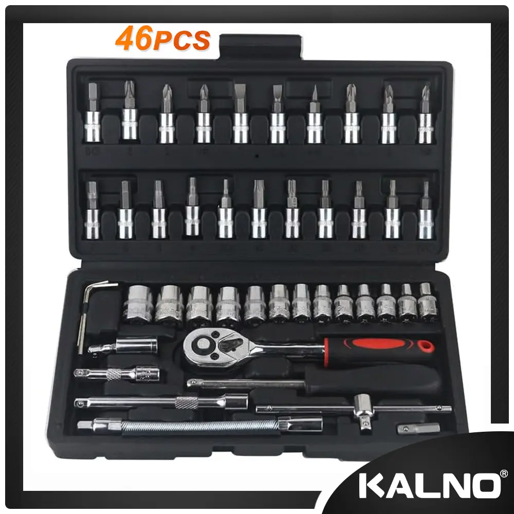 KALNO Kunci Sok Set 46 Pcs Socket Wrench Mata Obeng Dilengkapi Box Penyimpanan - Kunci L Set Lengkap serbaguna - Set Tool Mobil Motor / Universal Lengkap shock full