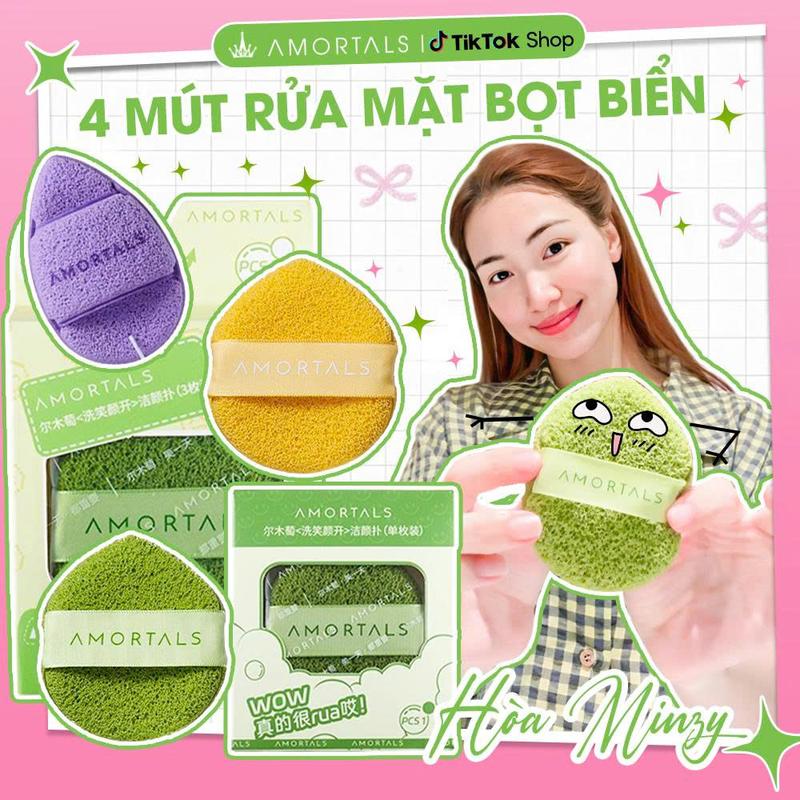 《Amortals.VietNam x HÒA MINZY》Combo 3 + 1 Bông Mút Rửa Mặt Bọt Biển AMORTALS Chính hãng Đa Dạng Phân Loại làm sạch da mặt