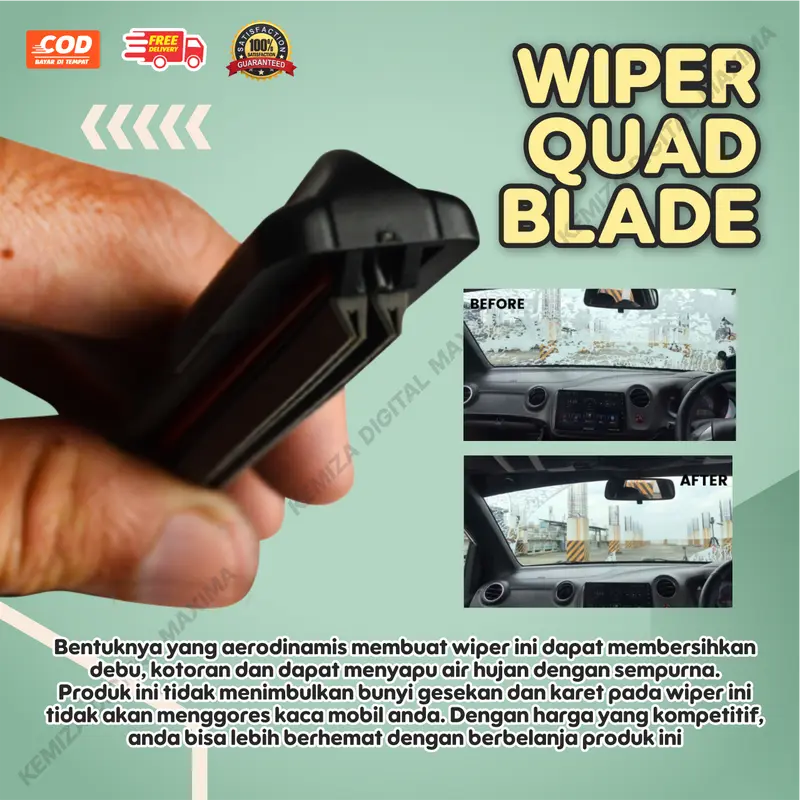 [BONUS 4] Wiper 4 Lapis Karet Wiper Quad Isi 2 Pcs Kanan Kiri Cocok Untuk Semua Tipe Mobil - Bergaransi Pembelian - Wiper Mobil Quad 4 Lapis Karet Universal 1